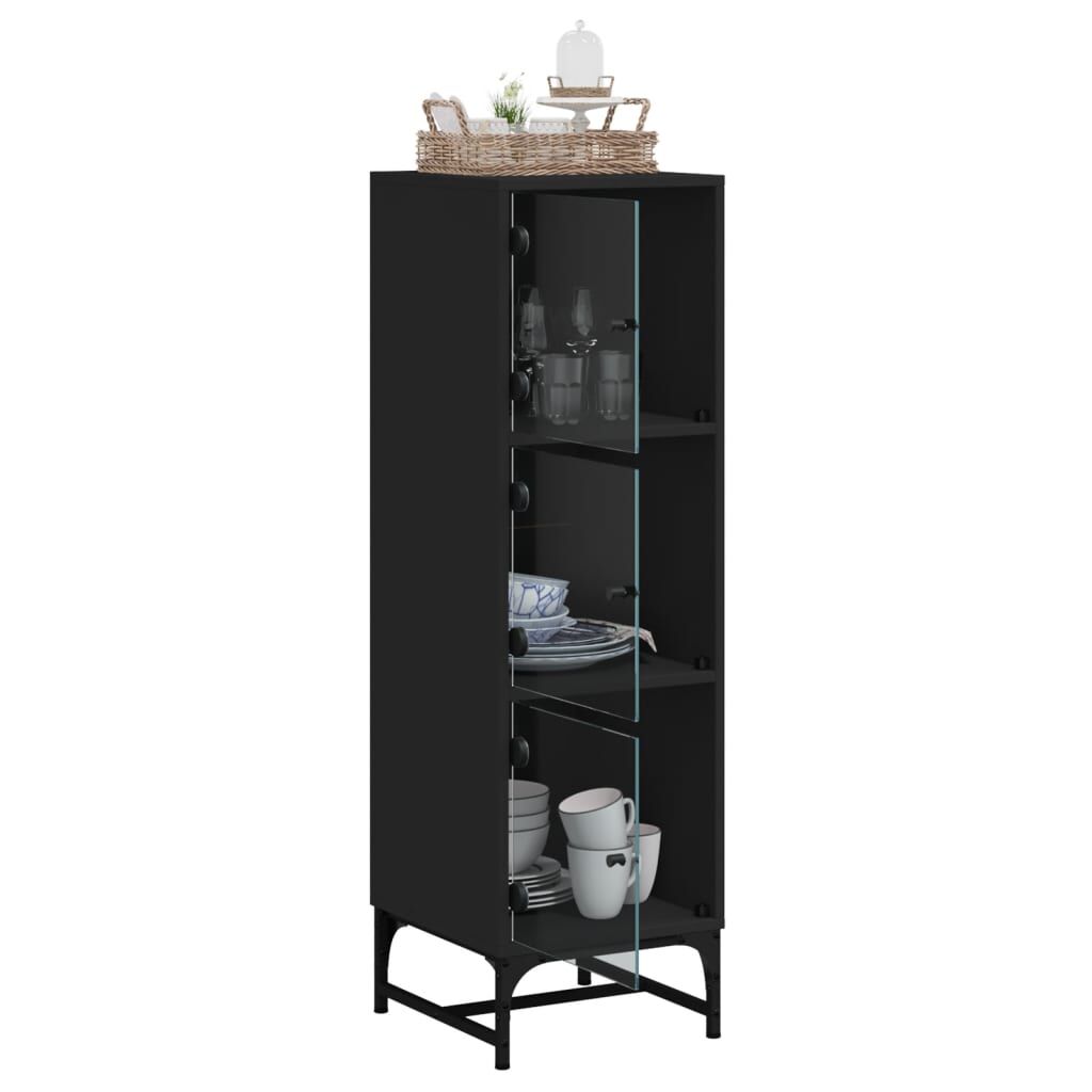 Highboard with Glass Doors Black 35x37x120 cm Price