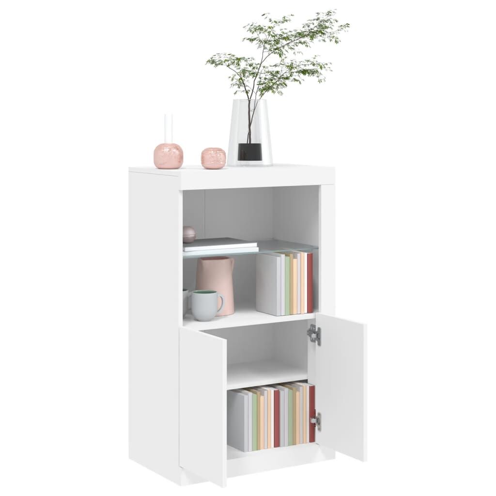Side Cabinet with LED Lights White Engineered Wood Price