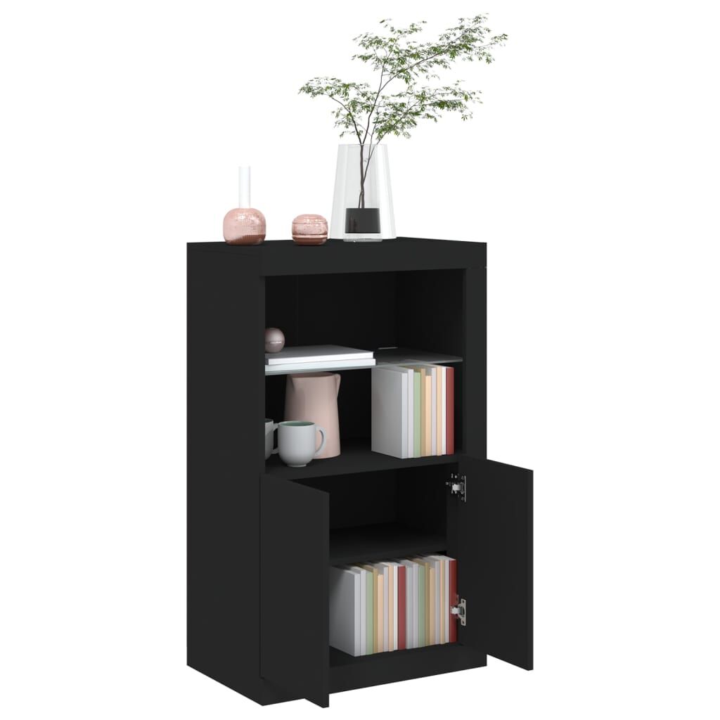 Side Cabinet with LED Lights Black Engineered Wood Price