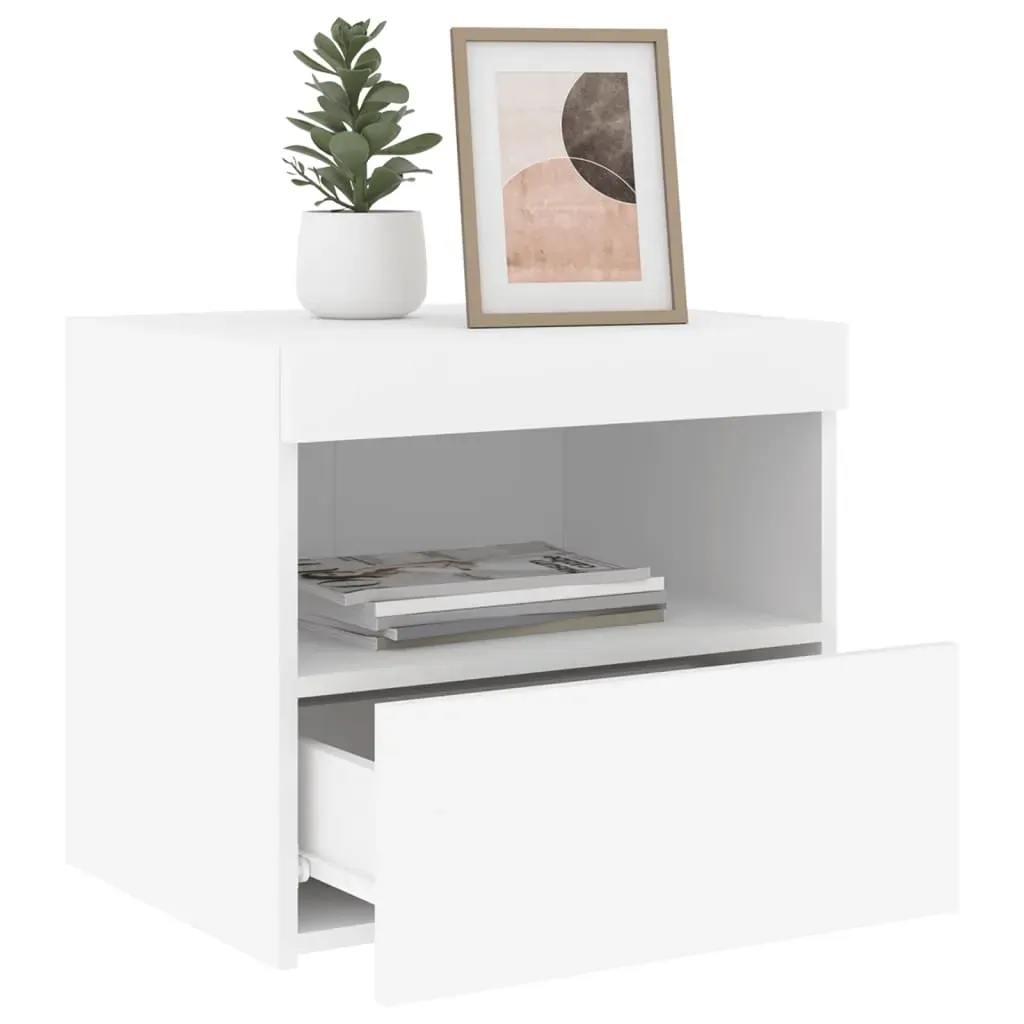Bedside Cabinet with LED Lights White 50x40x45 cm Price