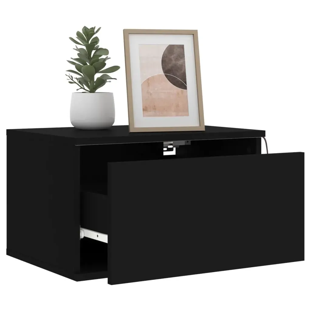 Wall-mounted Bedside Cabinet with LED Lights Black Price