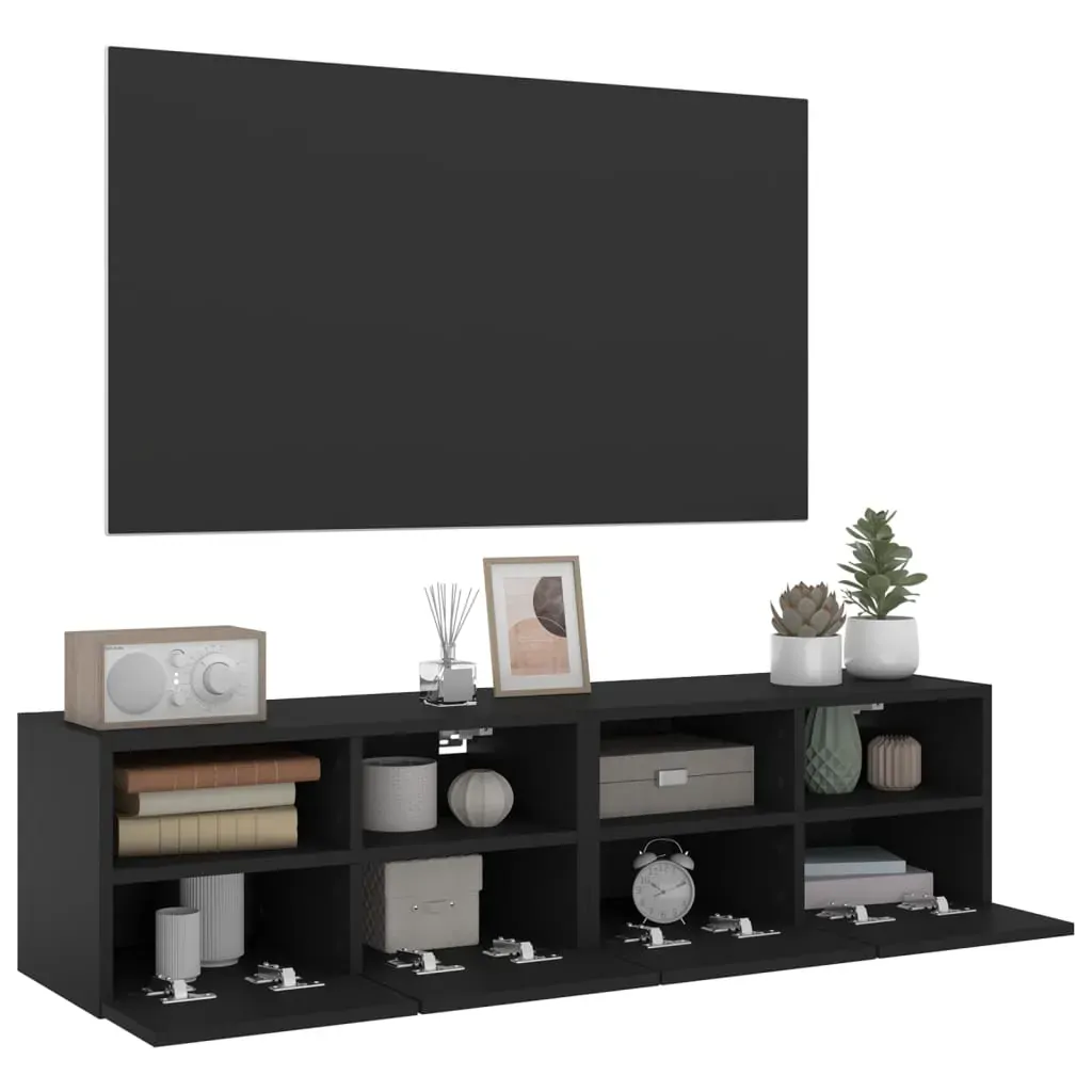TV Wall Cabinets 2 pcs Black 60x30x30 cm Engineered Wood Price