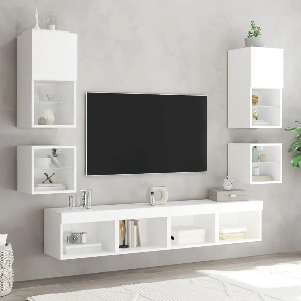 TV Wall Cabinets with LED Lights 2 pcs White 30x28.5x30 cm Price