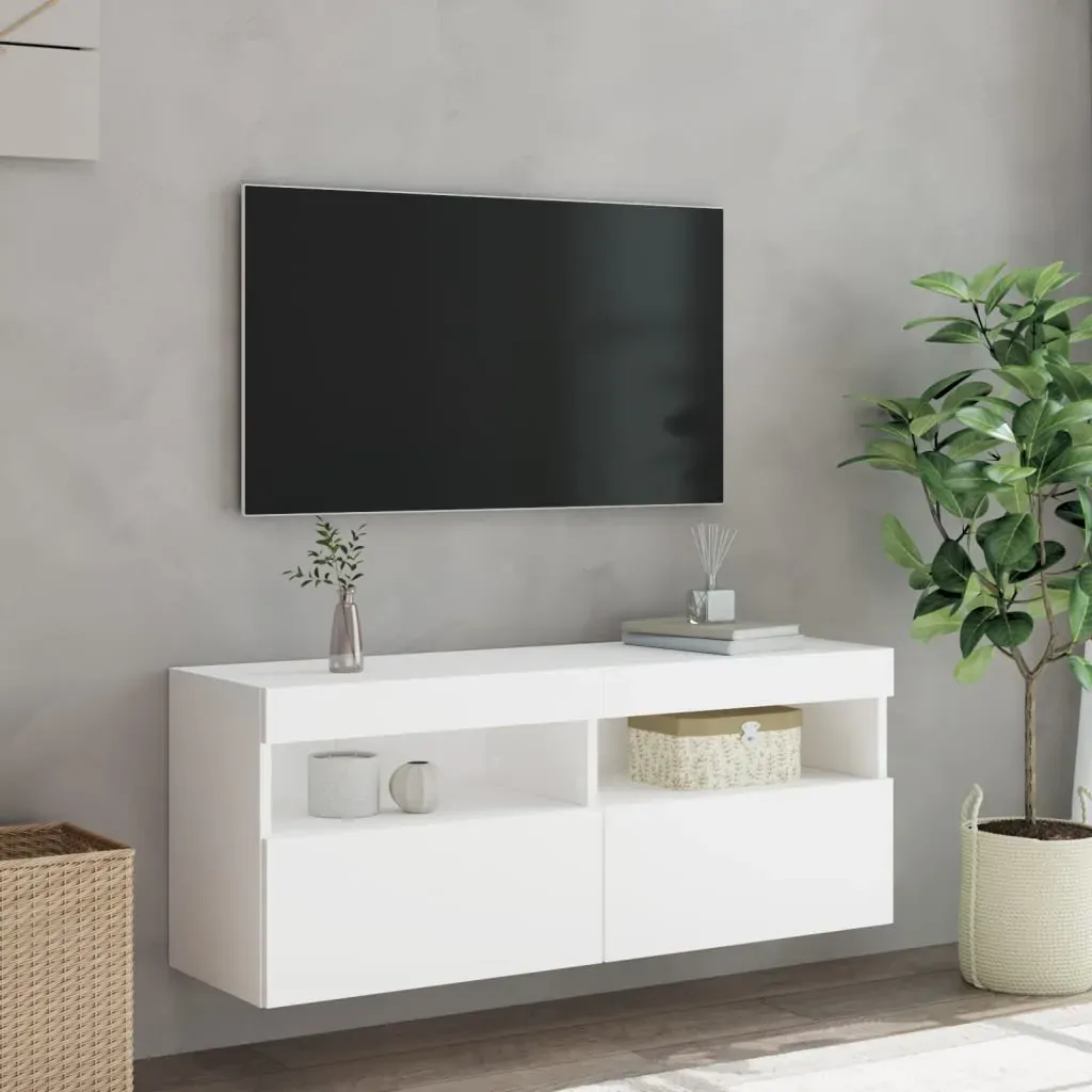 TV Wall Cabinet with LED Lights White 100x30x40 cm Price