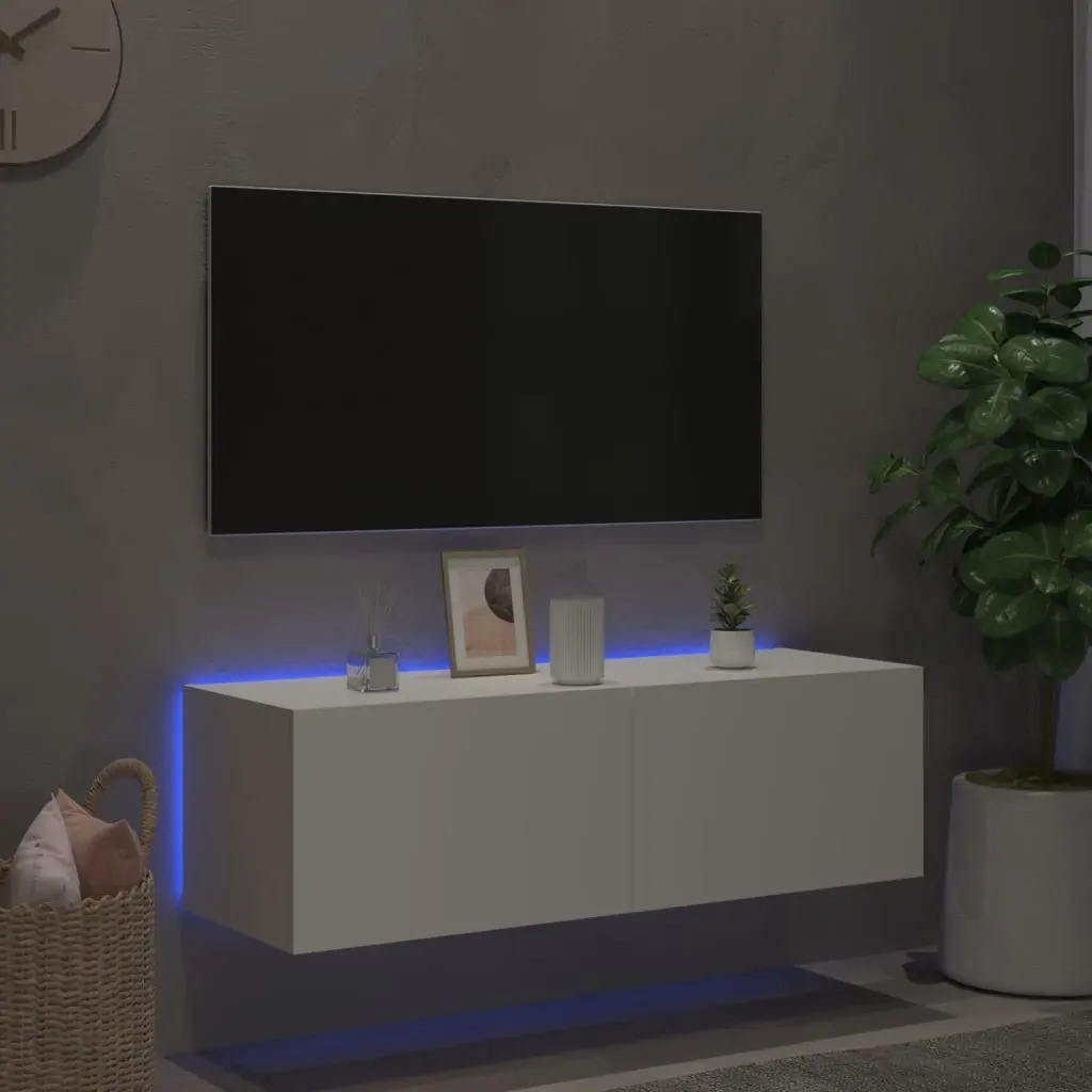 TV Wall Cabinet with LED Lights White 100x35x31 cm Price