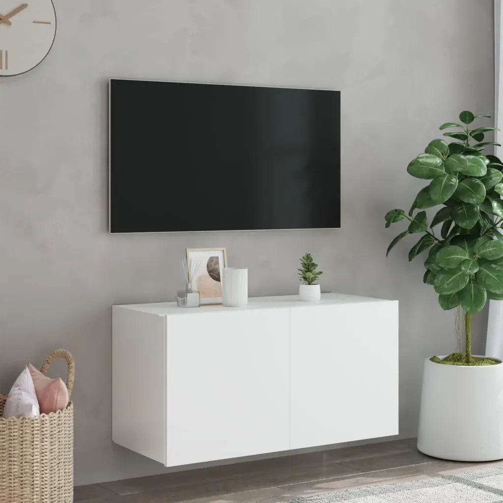 TV Wall Cabinet with LED Lights White 80x35x41 cm Price