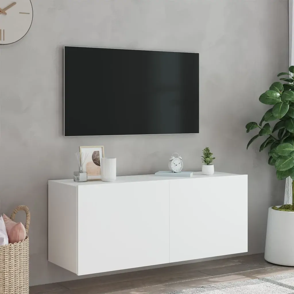 TV Wall Cabinet with LED Lights White 100x35x41 cm Price