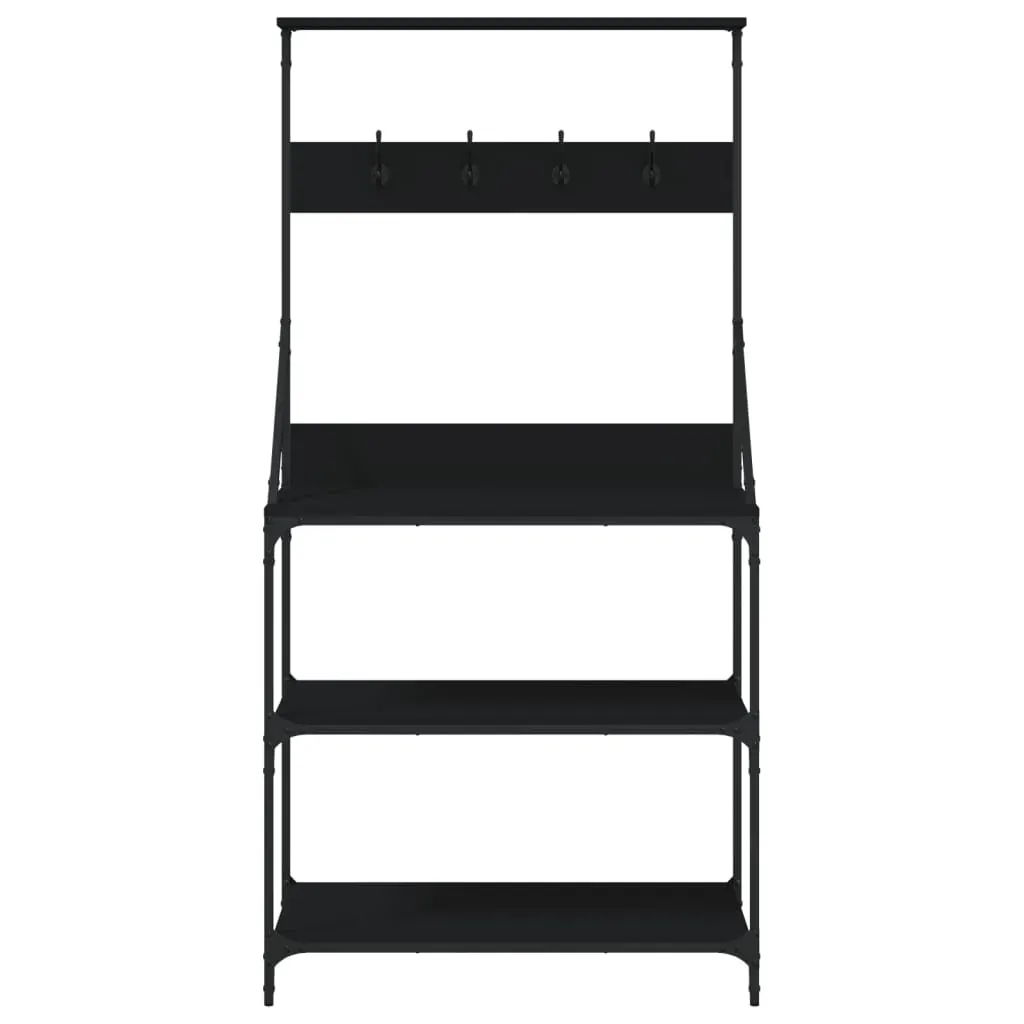 Baker's Rack with Hooks 4-Tier Black Engineered Wood Price