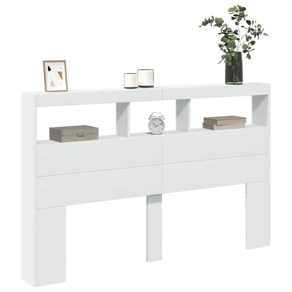 Headboard Cabinet with LED White 160x17x102 cm Price