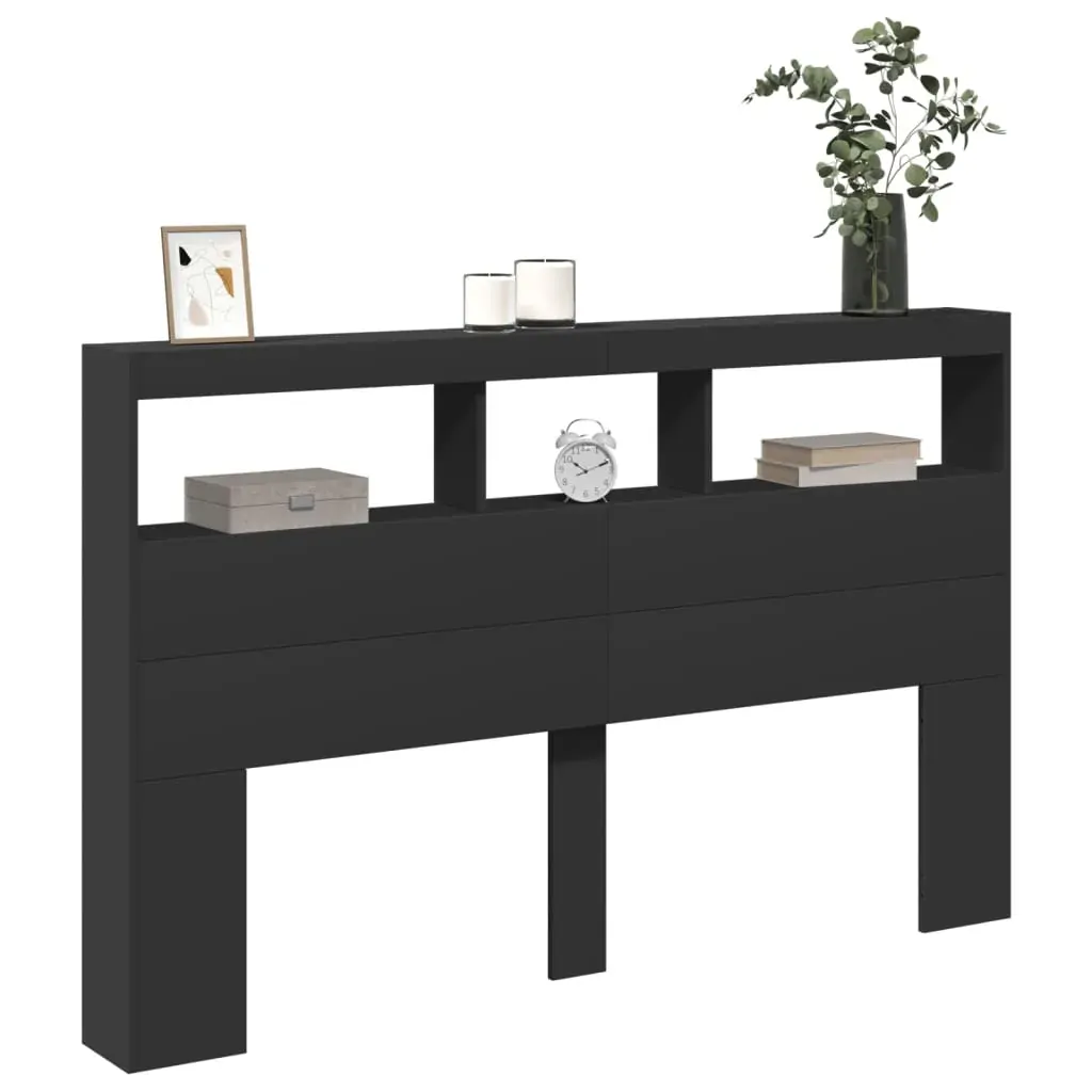 Headboard Cabinet with LED Black 160x17x102 cm Price