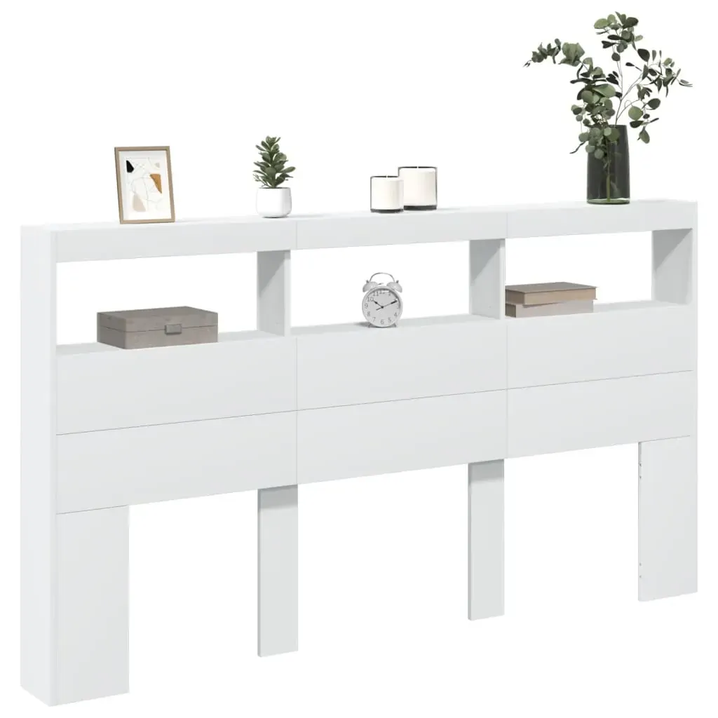Headboard Cabinet with LED White 180 cm Price
