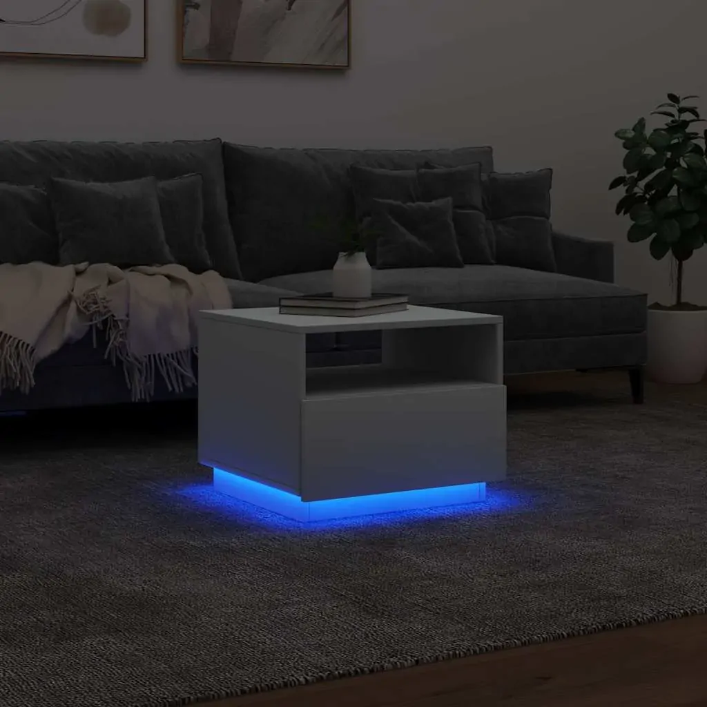Coffee Table with LED Lights White 50x49x40 cm Price