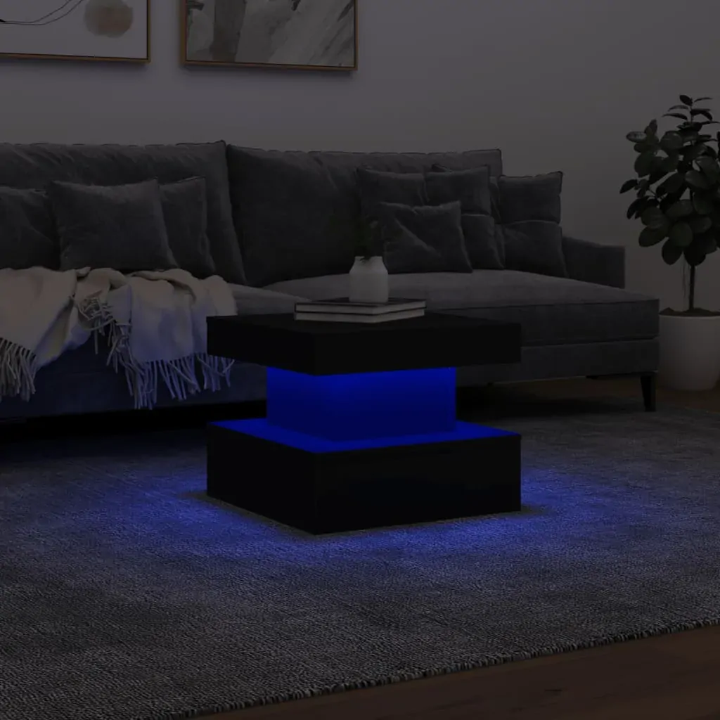 Coffee Table with LED Lights Black 50x50x40 cm Price