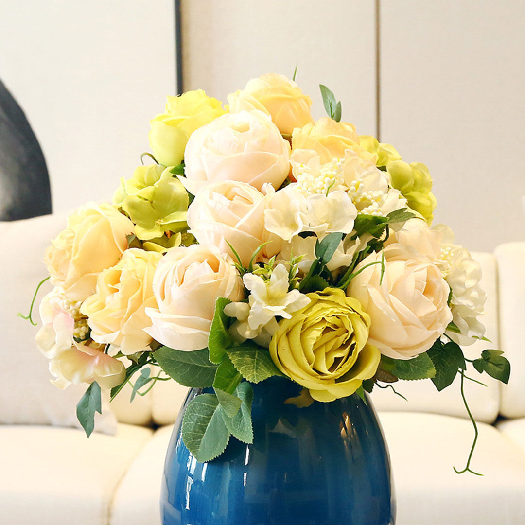 3pcs artificial silk with 15 heads flower fake rose bouquet table decor white Price