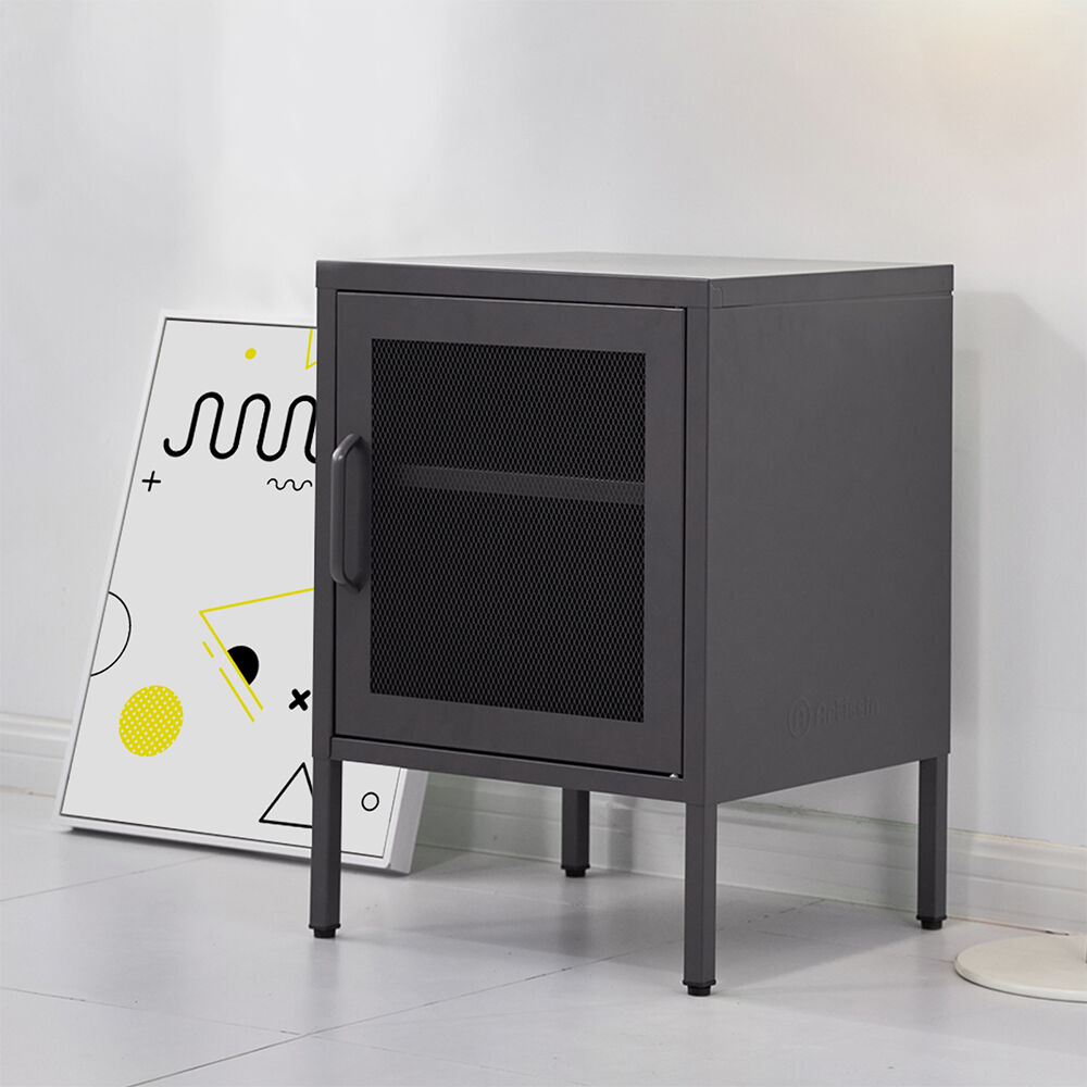 ArtissIn Bedside Table Mesh Door Cabinet - Black Price