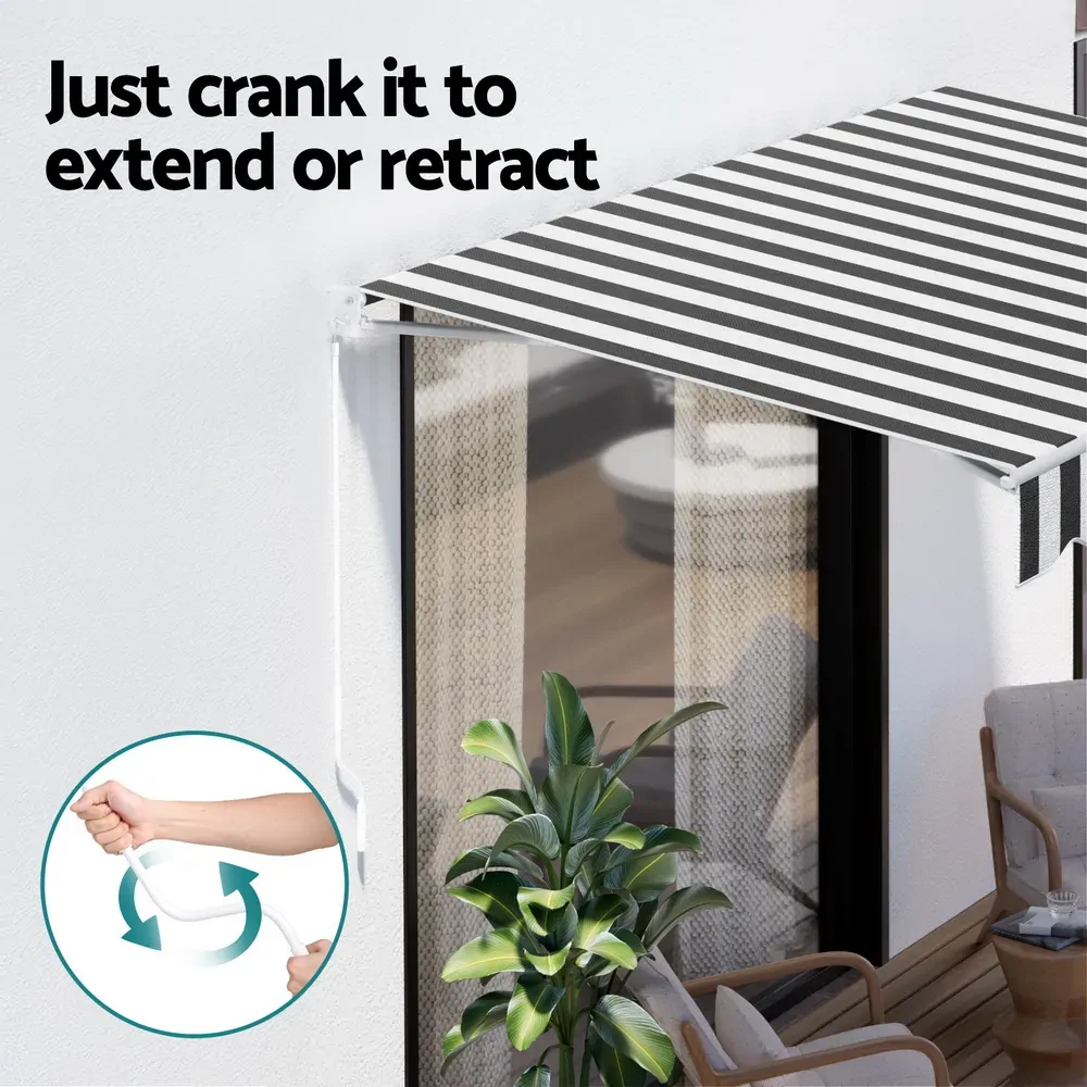 Instahut Retractable Folding Arm Awning Manual Sunshade 3Mx2.5M Grey White Price