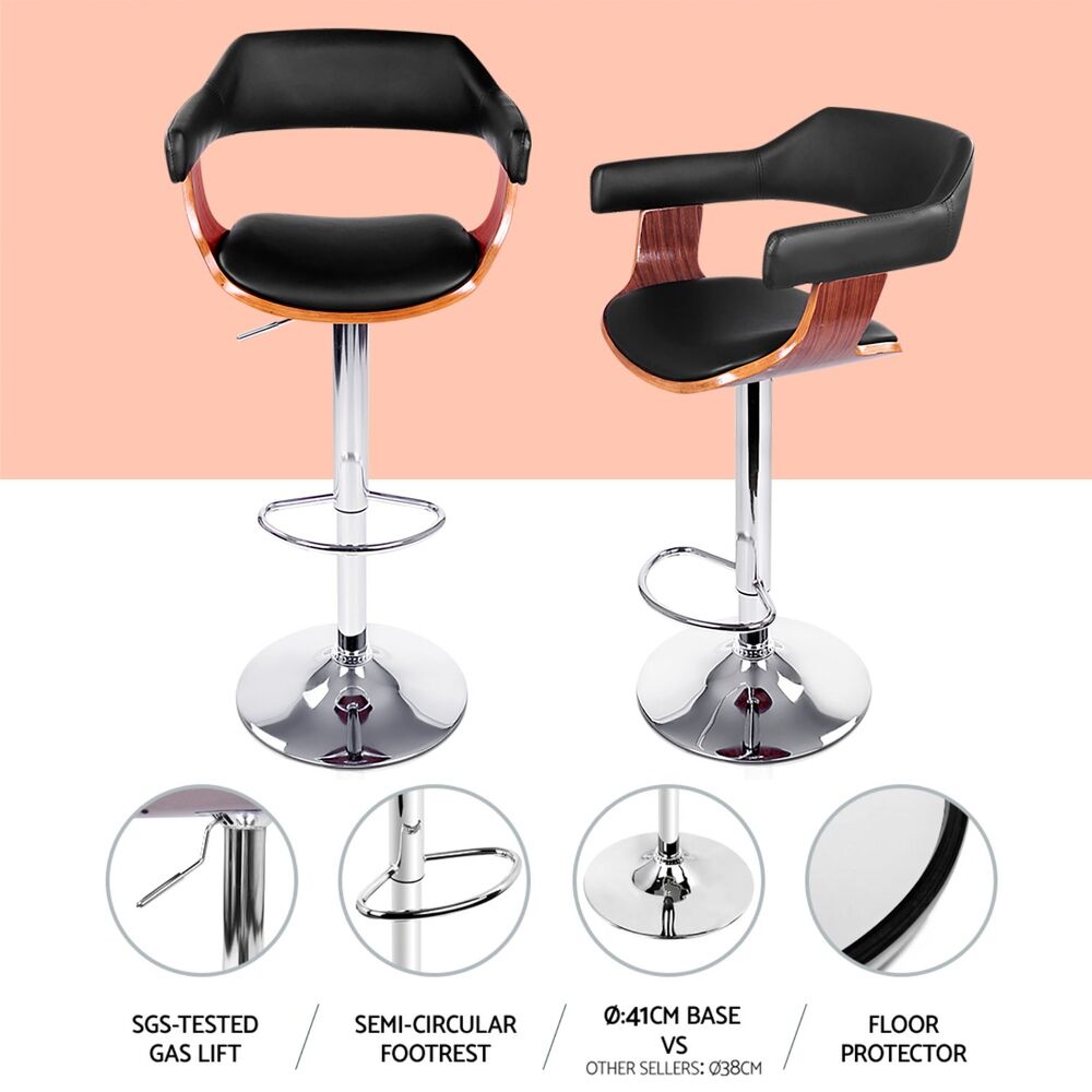 Artiss 4x Bar Stools Gas Lift Leather w/Armrest Black Price