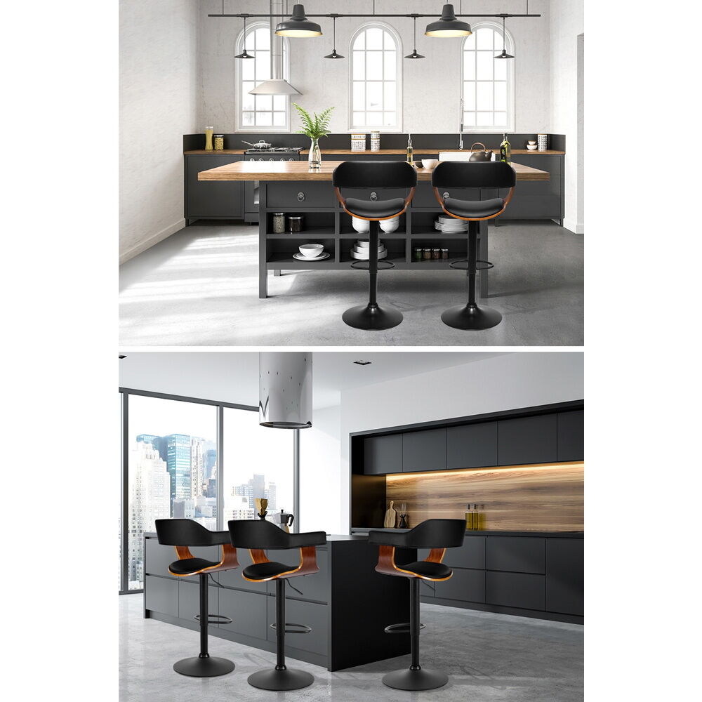 Artiss Bar Stools Gas Lift Leather w/Armrest All Black Price