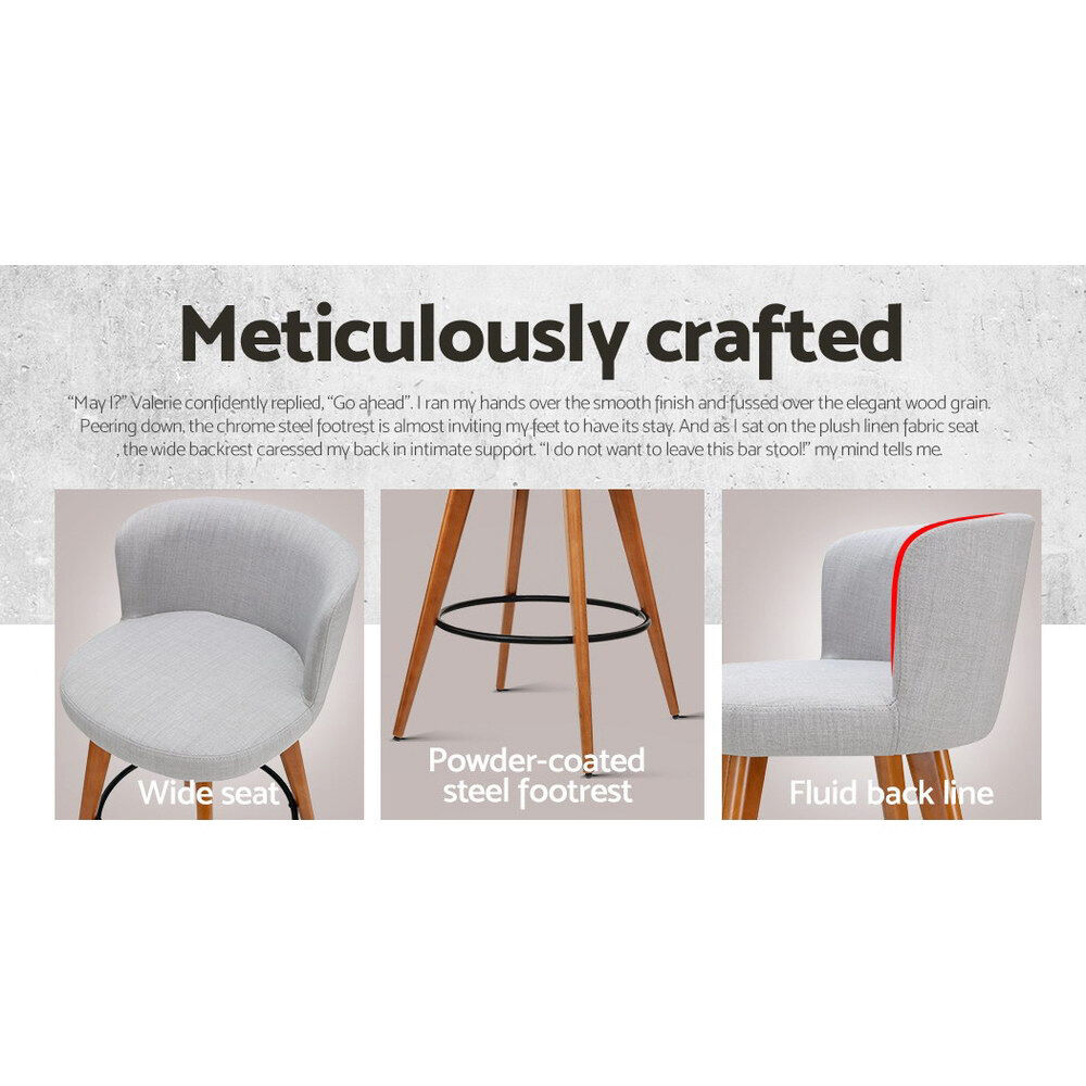 Artiss 2x Bar Stools Linen Padded Wooden Grey Price
