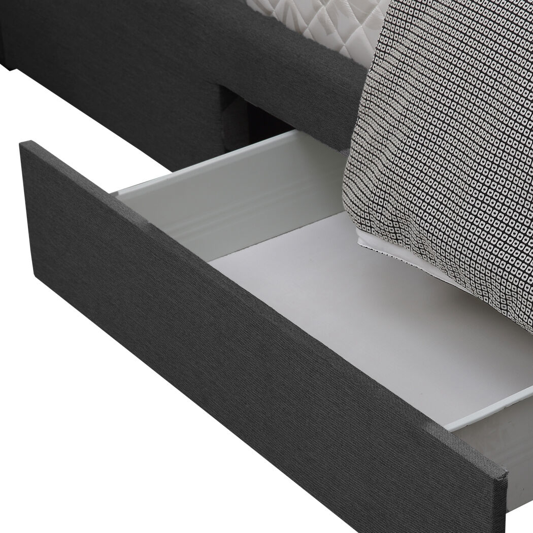 King Bed Frame Fabric 4 Storage Dark Grey Price