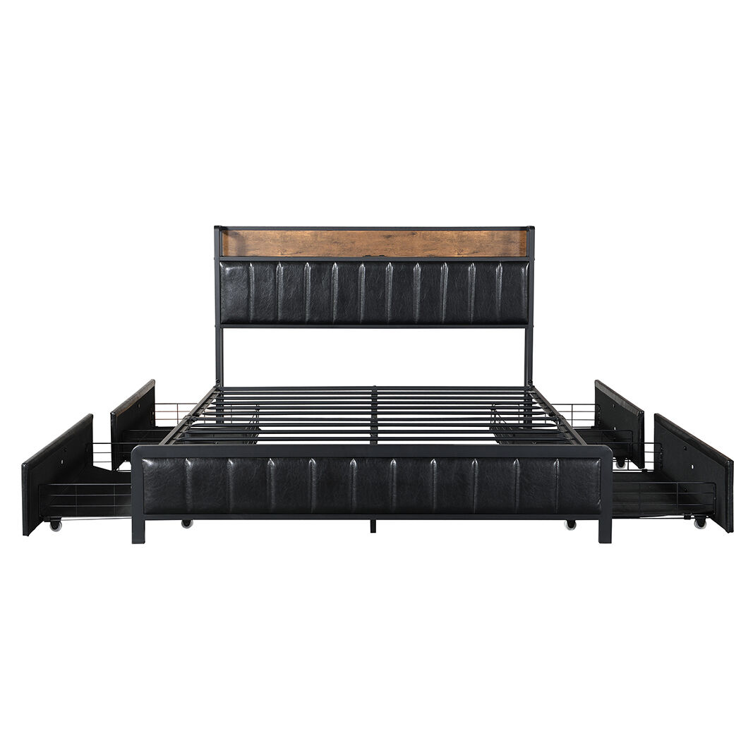 Queen Bed Frame PU 4 Drawer USB Charge Price