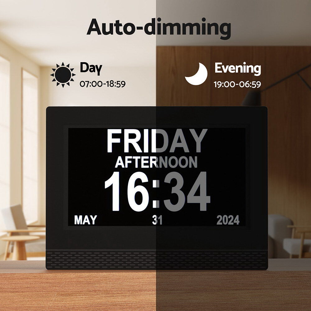 7" Digital Day Clock Calendar Alarm Black Price