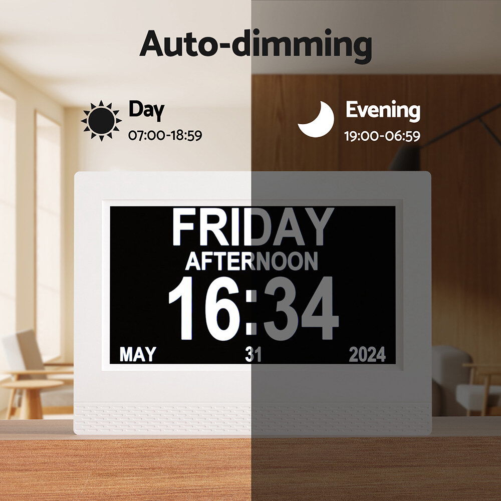 7" Digital Day Clock Calendar Alarm White Price
