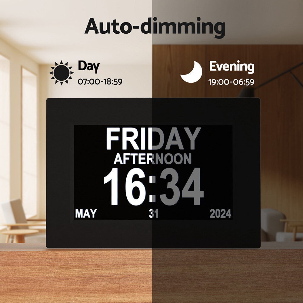 8" Digital Day Clock Calendar Alarm Black Price