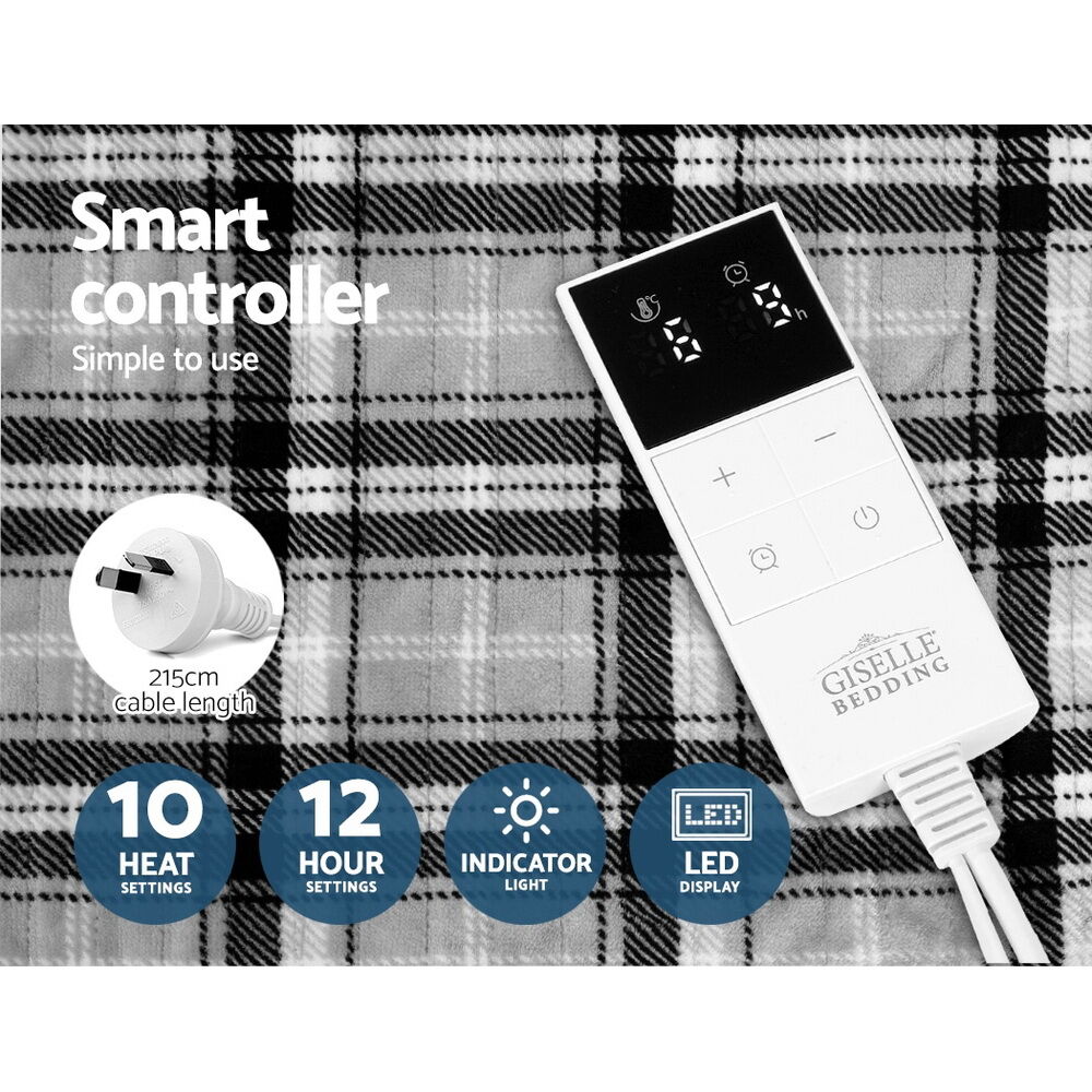 Bedding Electric Throw Rug Flannel Snuggle Blanket Washable Heated Grey and White Checkered Price
