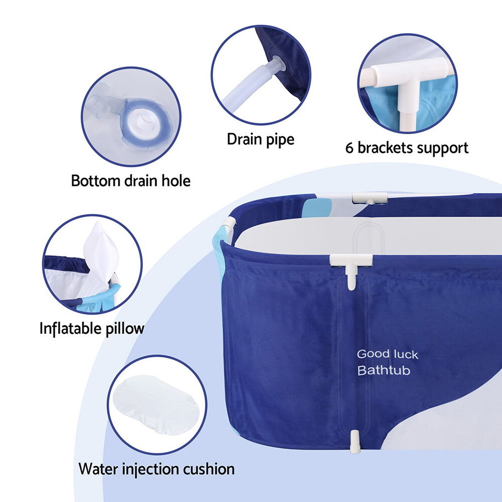 Foldable Bathtub PVC Spa Bucket Inflatable Cushion 114x62cm Navy Blue Price