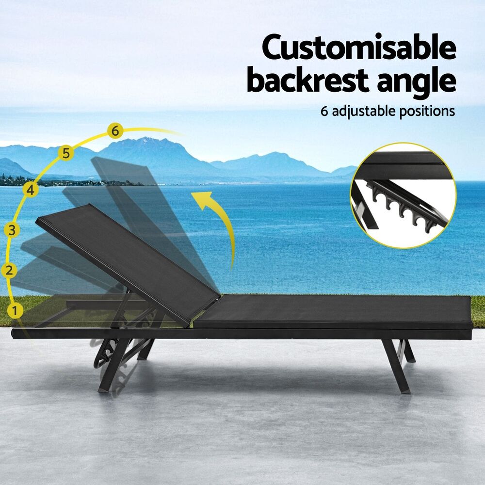 Gardeon Sun Lounge Outdoor Lounger Steel Beach Chair Patio Furniture Black Price