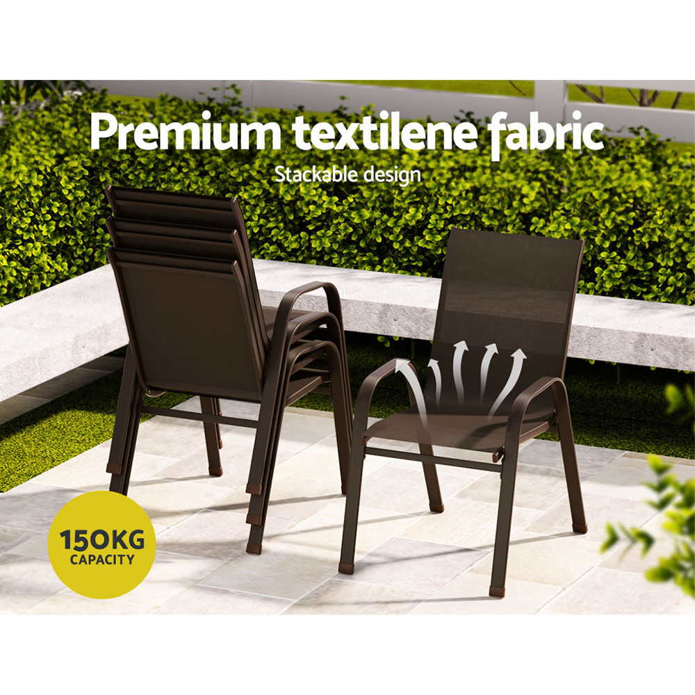 Gardeon 6PC Outdoor Dining Chairs Stackable Lounge Chair Patio Furniture Brown Price