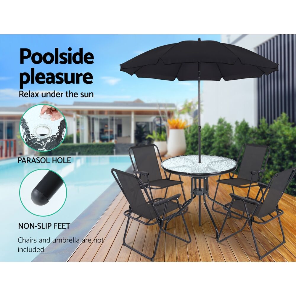 Gardeon Outdoor Bar Table Glass Cafe Table Steel Side Parasol Hole Price