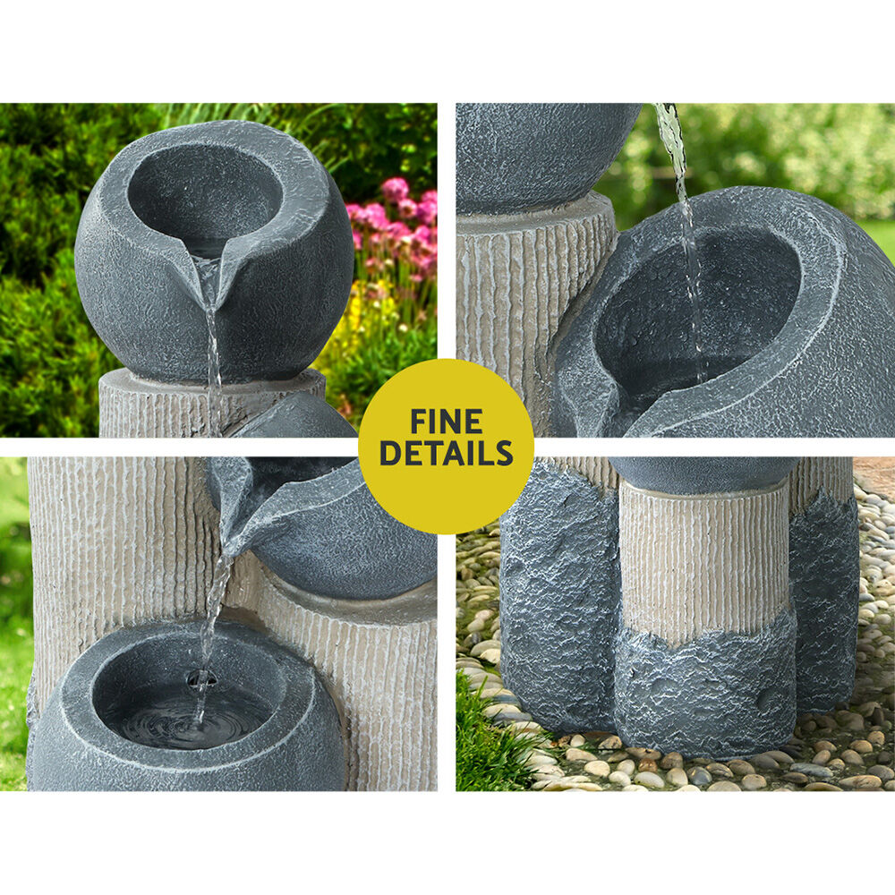 Gardeon Solar Water Feature Cascading Fountain 3-Tier Pot LED Lights 76CM Grey Price