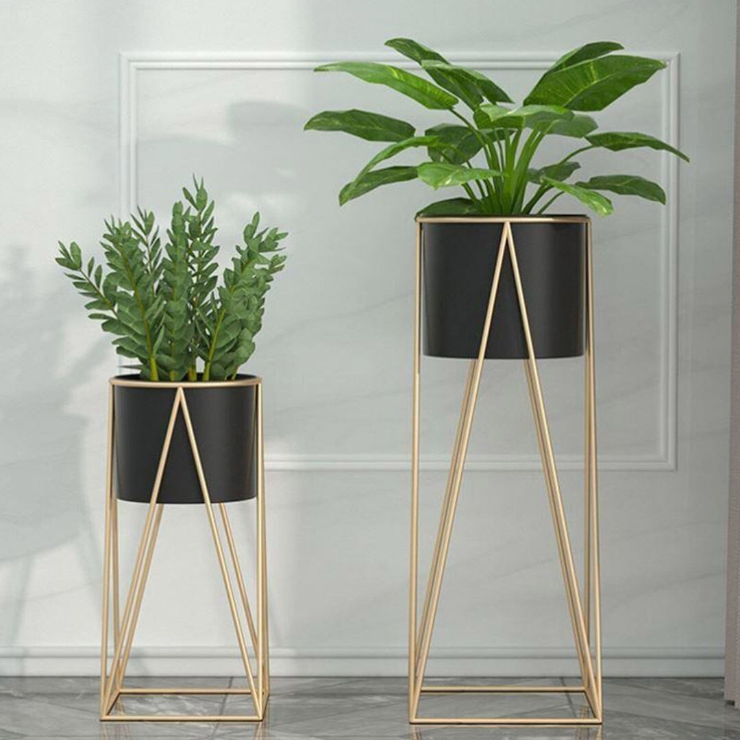 4x 50cm gold metal plant stand with black flower pot holder corner shelving rack indoor display Price