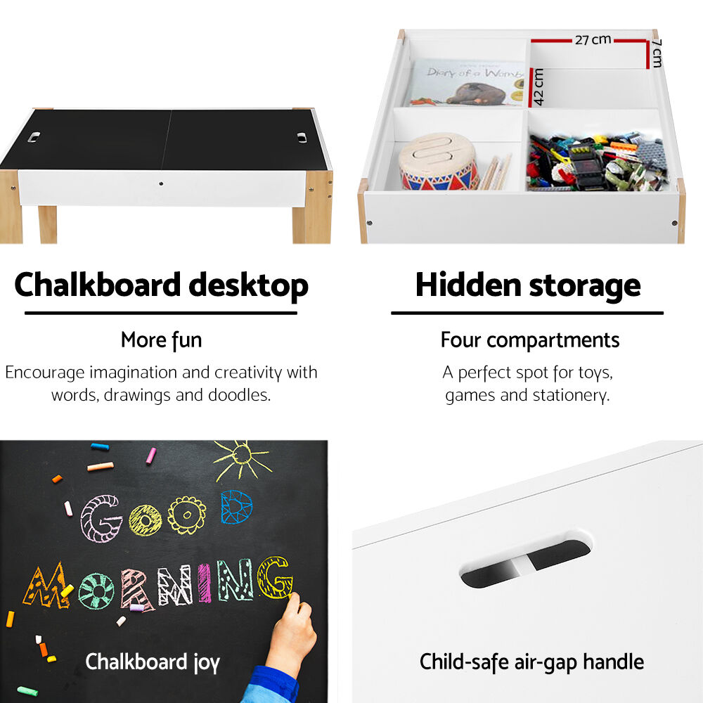 3PCS Kids Table and Chairs Set Storage Toys Play Activity Desk Chalkboard Price