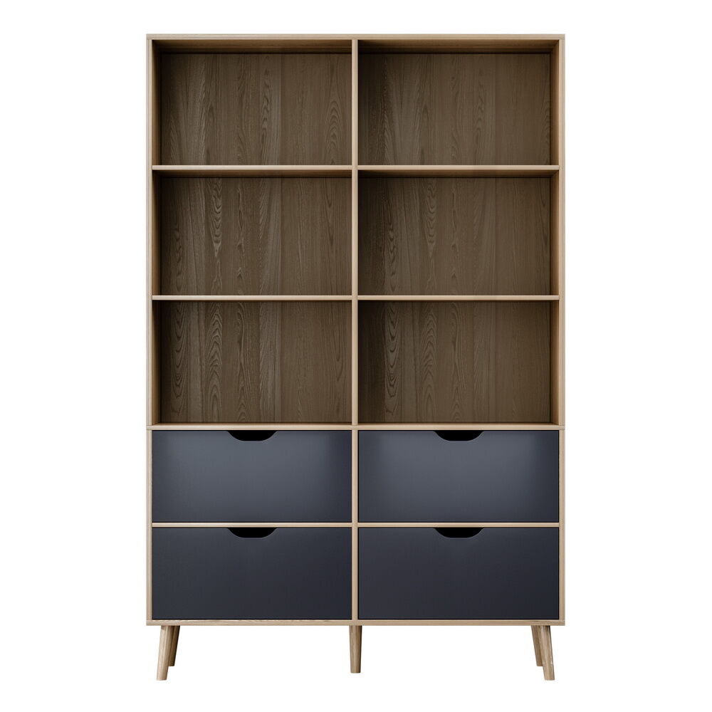 Bookshelf with 4 Drawers - MITZI Oak and Blue Price