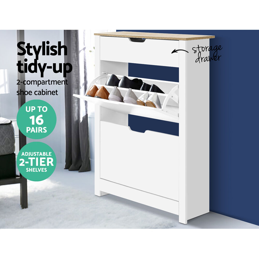 Artiss Shoe Rack Cabinet 16 Pairs White Ana Price