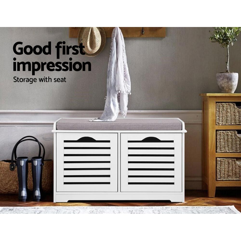 Fabric Shoe Bench with Drawers - White & Grey Price