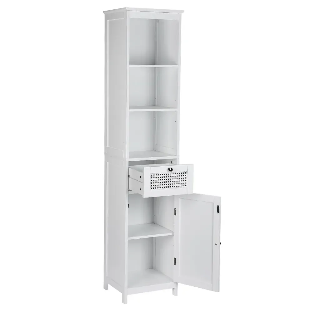 Bathroom Cabinet Storage 161cm White Rattan Tallboy Toilet Cupboard Price