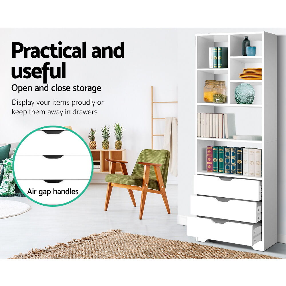 Artiss Bookshelf with Drawers - NANA White Price