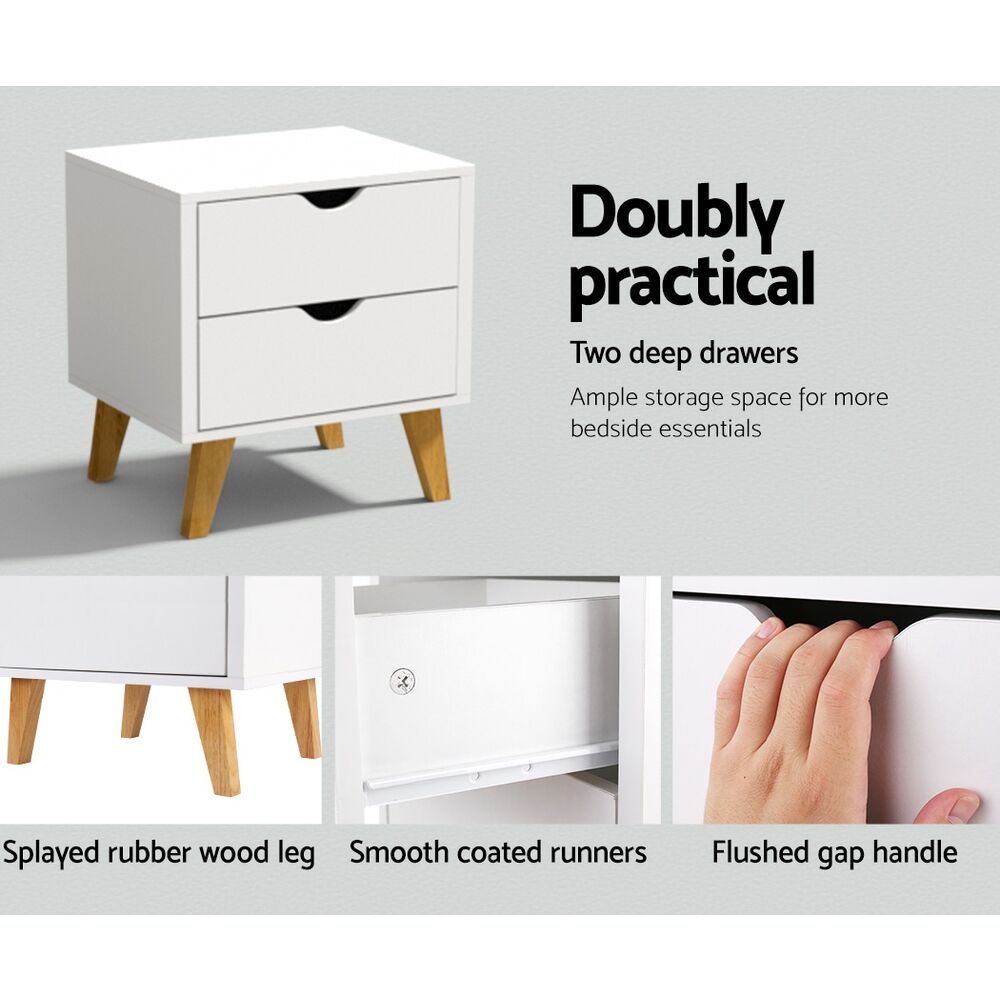 Artiss Bedside Table 2 Drawers - ANDERS White Price