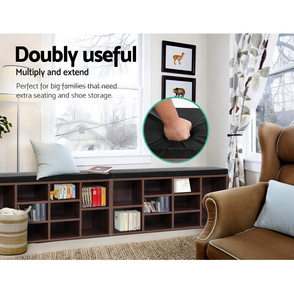 Artiss Shoe Rack Cabinet Bench 10 Cubes - Walnut Price