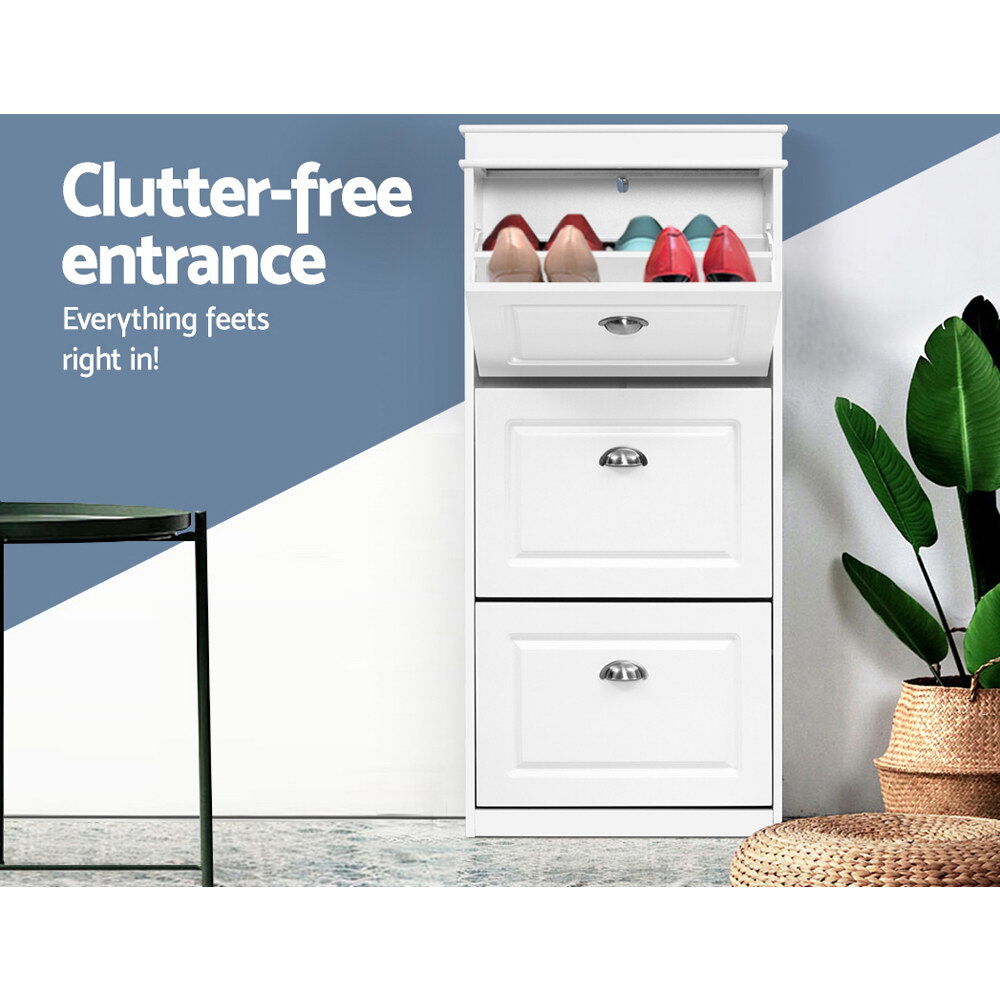 Artiss Shoe Rack Cabinet 18 Pairs 3-tier White Sena Price