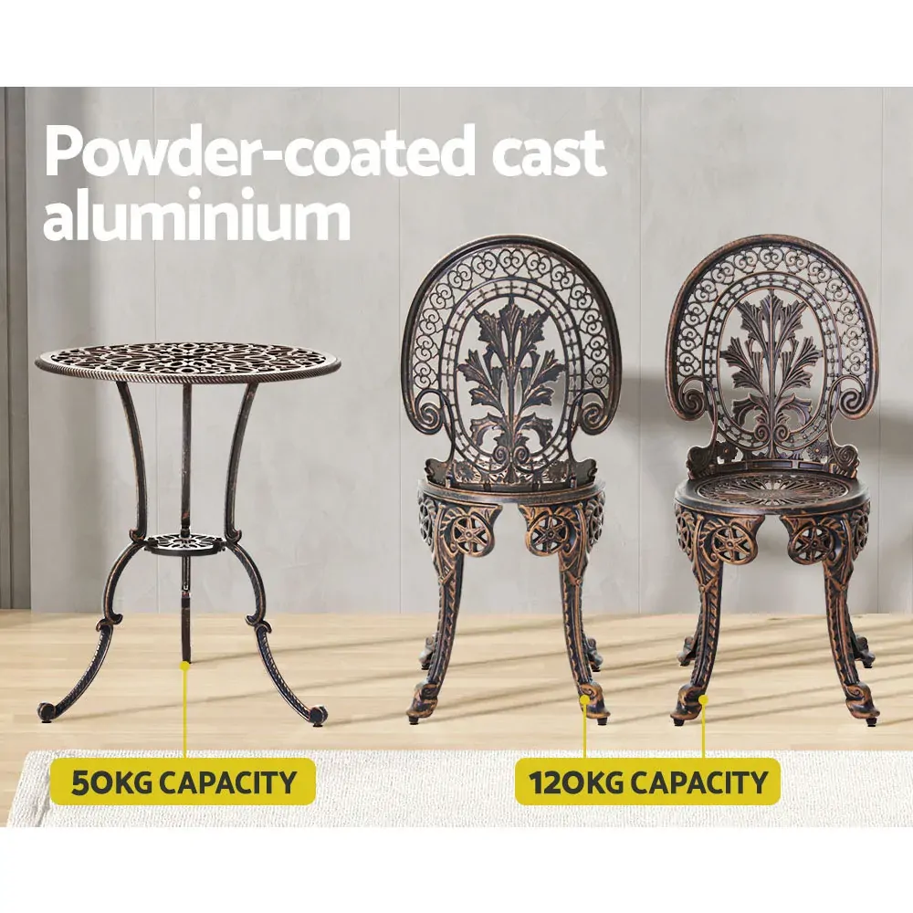Gardeon 3PC Patio Furniture Outdoor Bistro Set Dining Chairs Aluminium Bronze Price