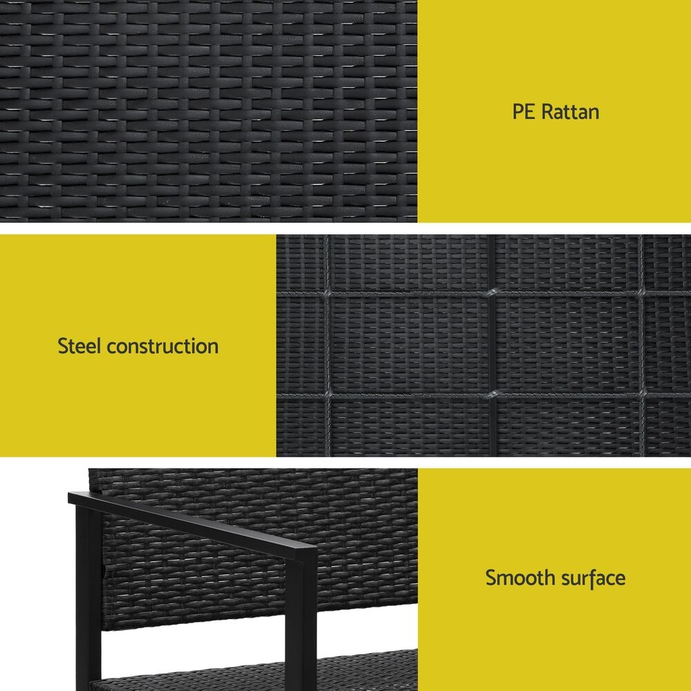 Gardeon Outdoor Garden Bench Seat Rattan Chair Steel Patio Furniture Park Black Price