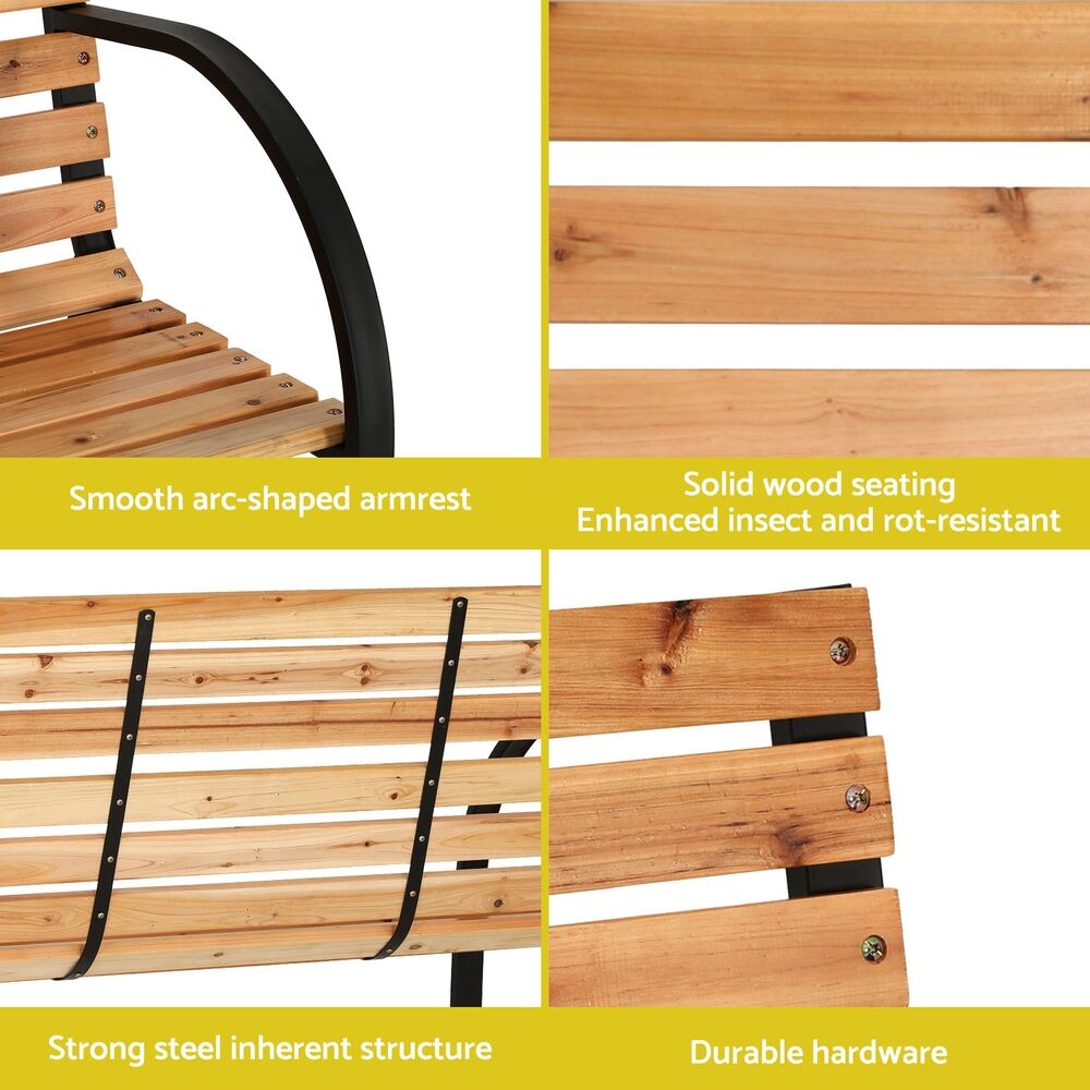 Outdoor Garden Bench Seat 120cm Wooden Steel 2 Seater Patio Furniture Natural Price