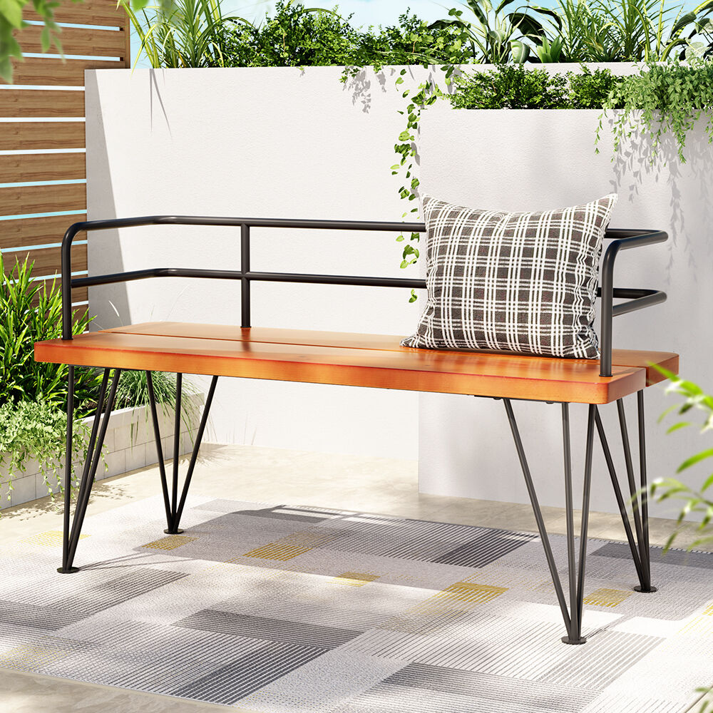 Gardeon Outdoor Garden Bench Seat 122cm Wooden Steel 3 Seater Patio Furniture Price