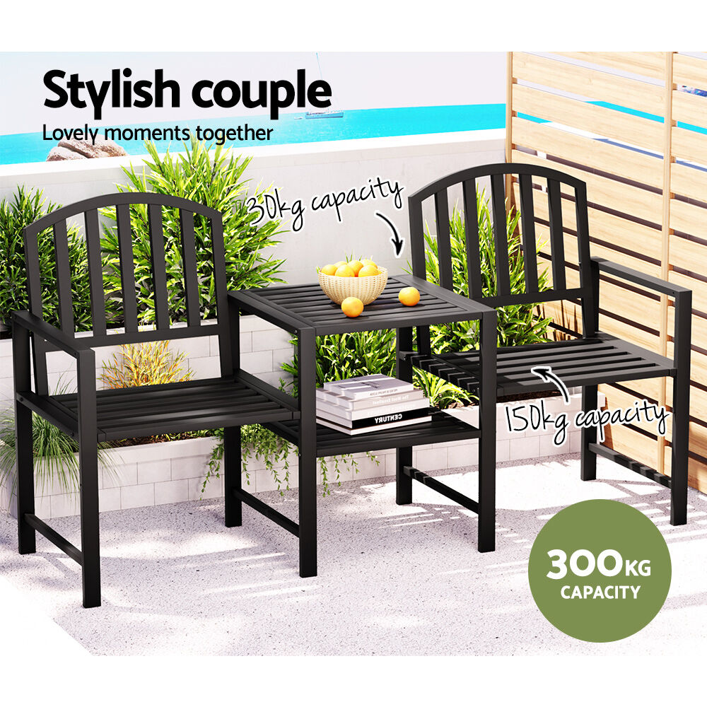 Outdoor Garden Bench Seat Loveseat Steel Table Chairs Patio Furniture Black Price