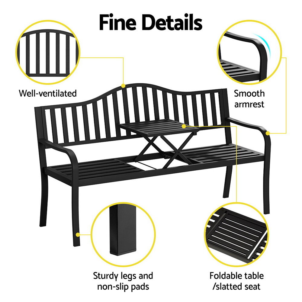 Outdoor Garden Bench Seat Loveseat Steel Foldable Table Patio Furniture Black Price